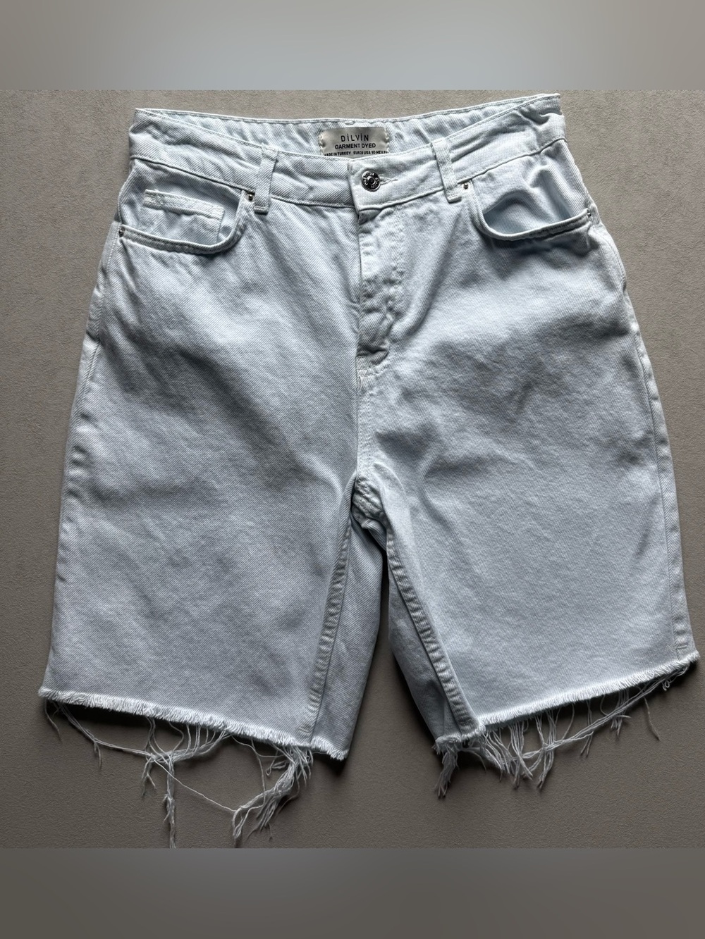 Dilvin Light Blue Frayed Hem Denim Shorts